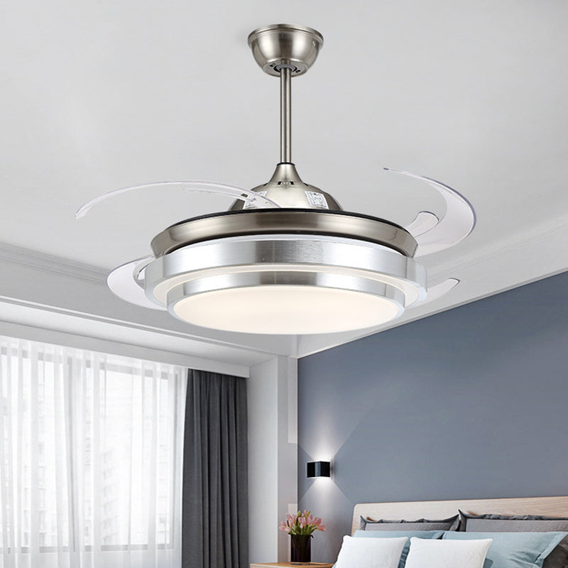 Nickel LED Pendant Fan Light Modernist Acrylic Cascaded 4 Blades Semi Flush Lamp Fixture, 48