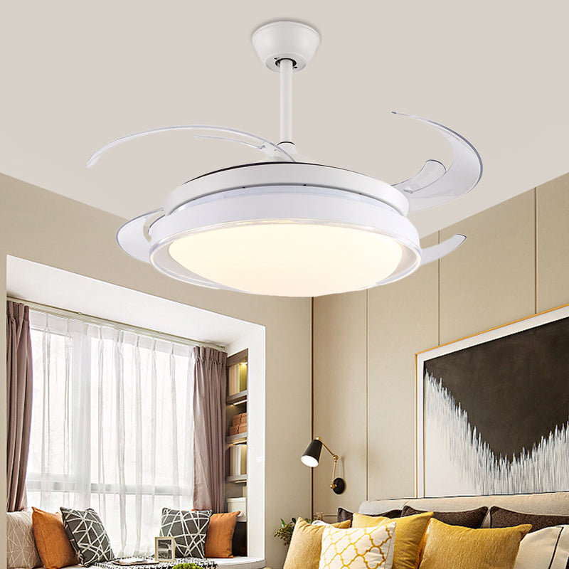 Contemporary Circle Pendant Fan Lamp LED Acrylic Semi Flush Ceiling Light in White with 4 Blades, 48