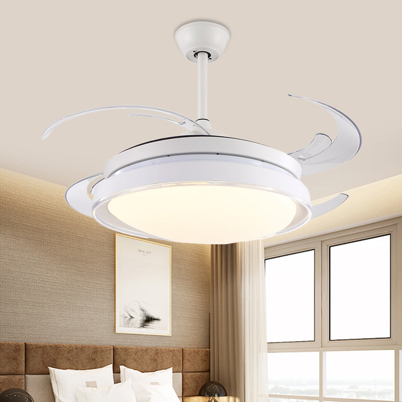 Contemporary Circle Pendant Fan Lamp LED Acrylic Semi Flush Ceiling Light in White with 4 Blades, 48