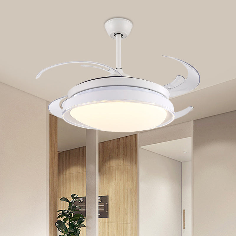 Contemporary Circle Pendant Fan Lamp LED Acrylic Semi Flush Ceiling Light in White with 4 Blades, 48