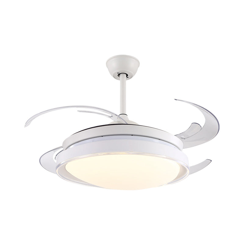 Contemporary Circle Pendant Fan Lamp LED Acrylic Semi Flush Ceiling Light in White with 4 Blades, 48