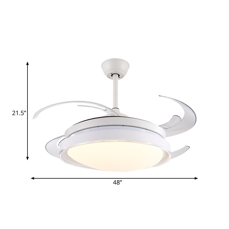 Contemporary Circle Pendant Fan Lamp LED Acrylic Semi Flush Ceiling Light in White with 4 Blades, 48