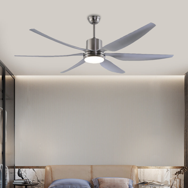 Nickel Round Ceiling Fan Lamp Modern Metallic Bedroom LED Semi Flush Light Fixture with 6 Grey Blades, 66