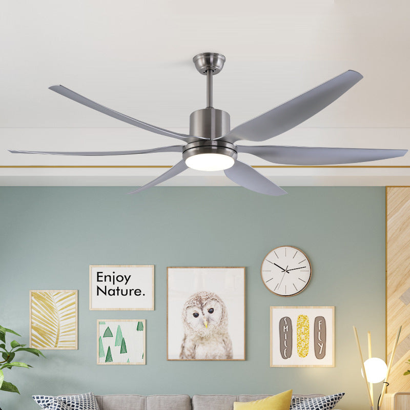 Nickel Round Ceiling Fan Lamp Modern Metallic Bedroom LED Semi Flush Light Fixture with 6 Grey Blades, 66