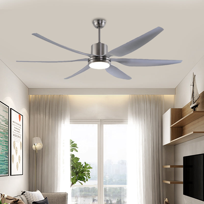 Nickel Round Ceiling Fan Lamp Modern Metallic Bedroom LED Semi Flush Light Fixture with 6 Grey Blades, 66