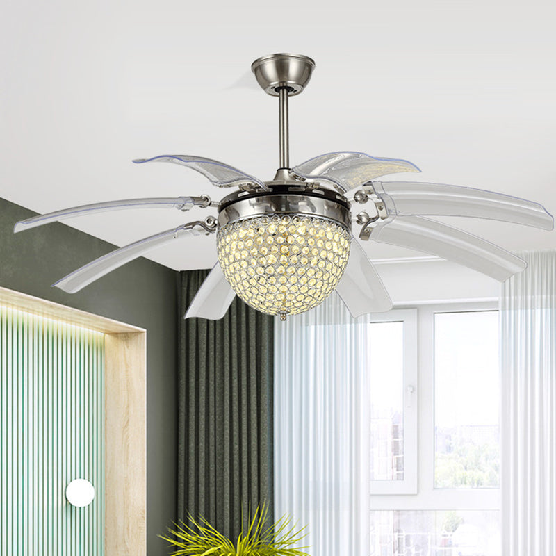 Dome Living Room Fan Lighting Fixture Modern Crystal 48