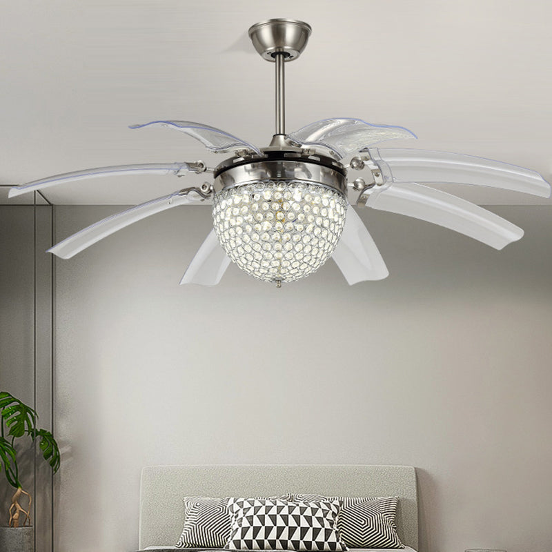 Dome Living Room Fan Lighting Fixture Modern Crystal 48