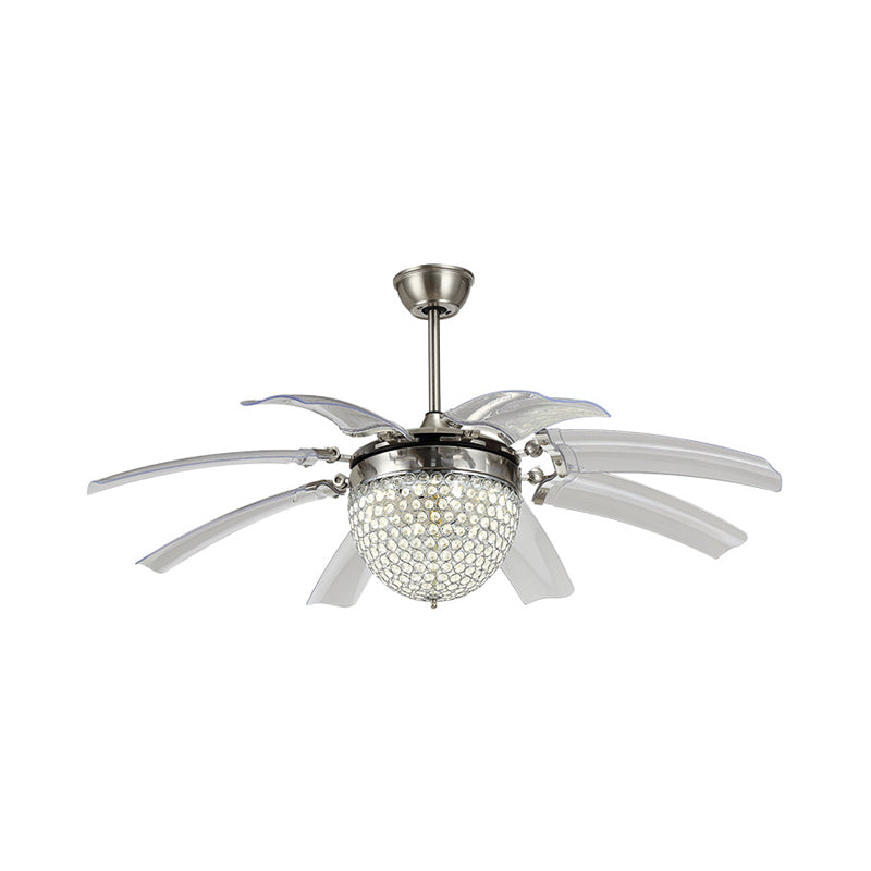 Dome Living Room Fan Lighting Fixture Modern Crystal 48