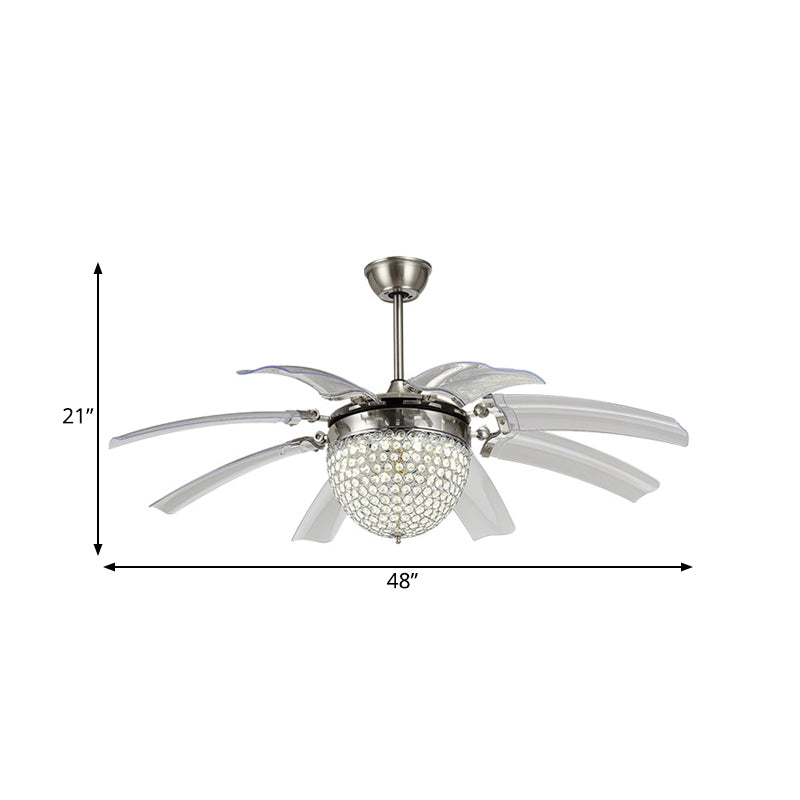 Dome Living Room Fan Lighting Fixture Modern Crystal 48