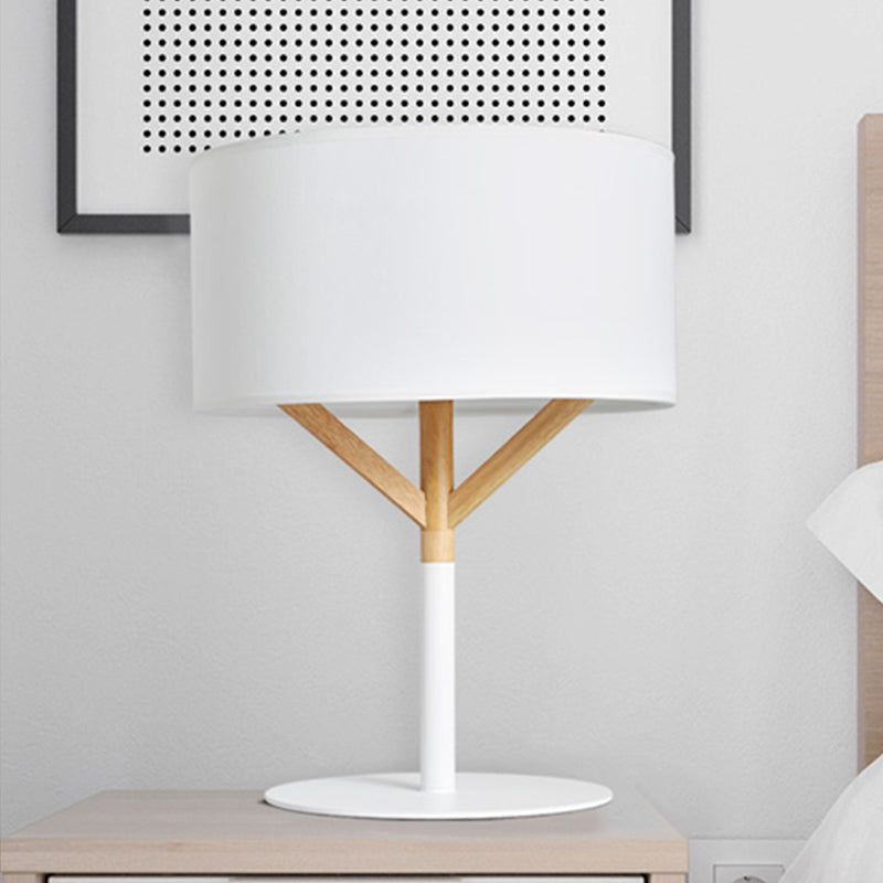 Straight Sided Shade Table Lamp Modernist Fabric 1 Bulb Reading Book Light in White White Clearhalo 'Lamps' 'Table Lamps' Lighting' 399966