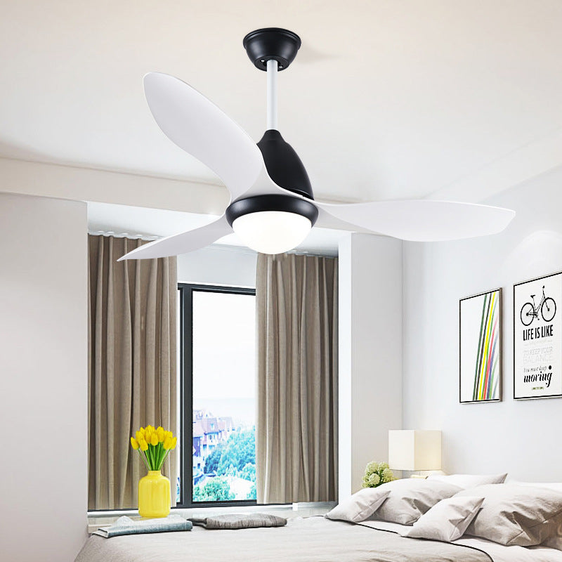 Black Dome Semi Flush Mount Modern Metallic Bedroom LED Hanging Pendant Fan Light with 3 White Blades, 48