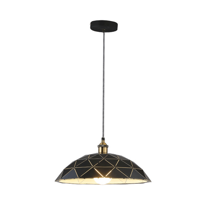 1 Light Dome Suspension Lamp Industrial Black/White Metal Pendant Light for Living Room, 13