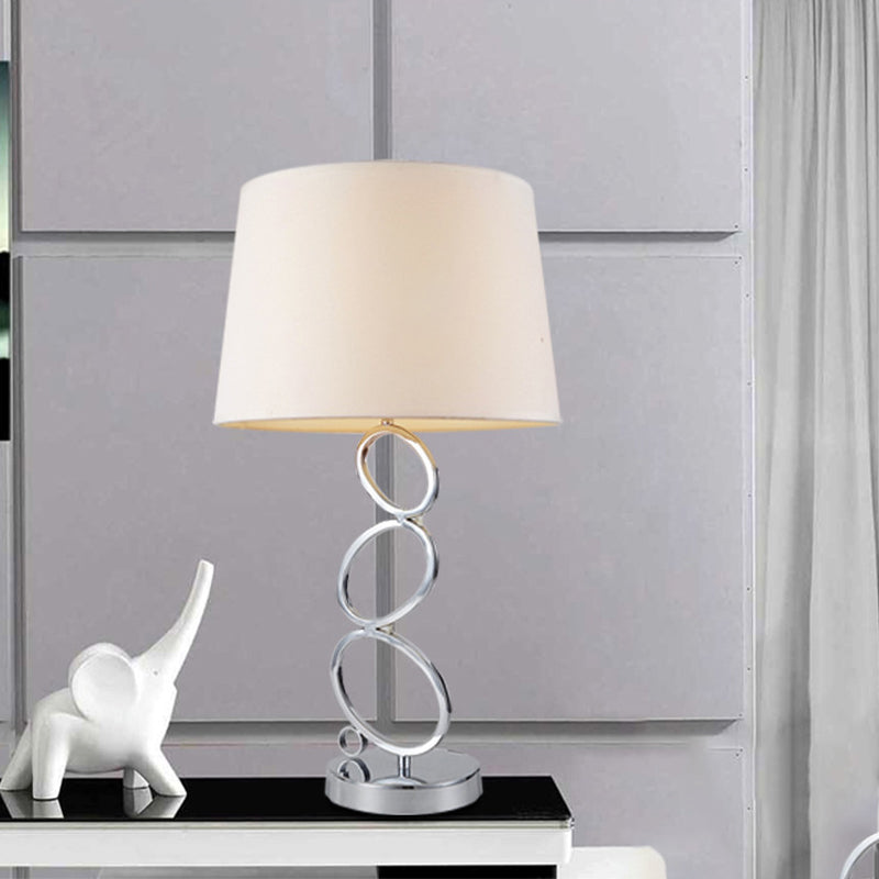 Fabric Barrel Desk Light Modern 1 Bulb White Task Lamp with Round Silver Metal Base White Clearhalo 'Lamps' 'Table Lamps' Lighting' 400011