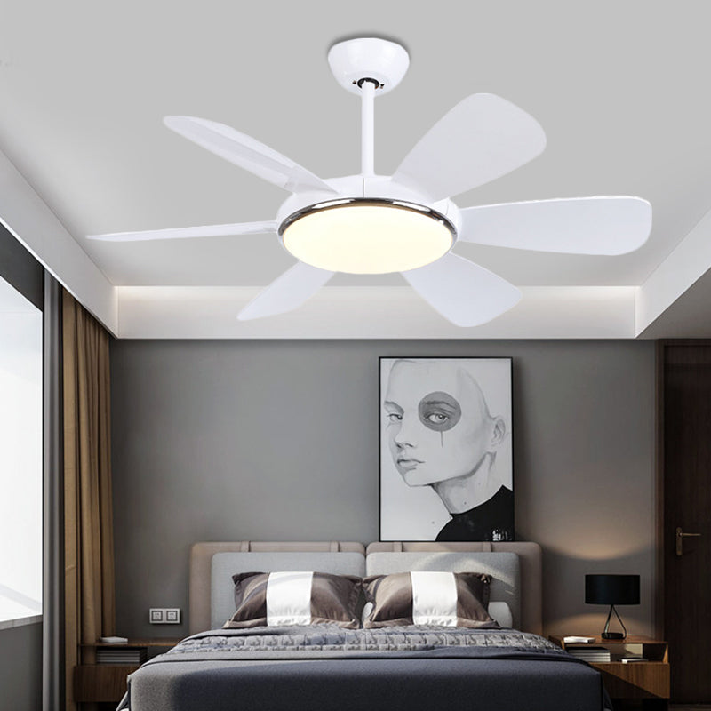 Acrylic Circle Pendant Fan Light Modernism Bedroom 6 Blades LED Semi Flush Lamp in White, 42