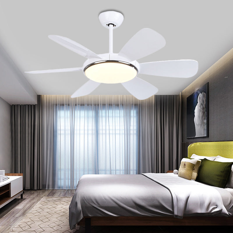 Acrylic Circle Pendant Fan Light Modernism Bedroom 6 Blades LED Semi Flush Lamp in White, 42