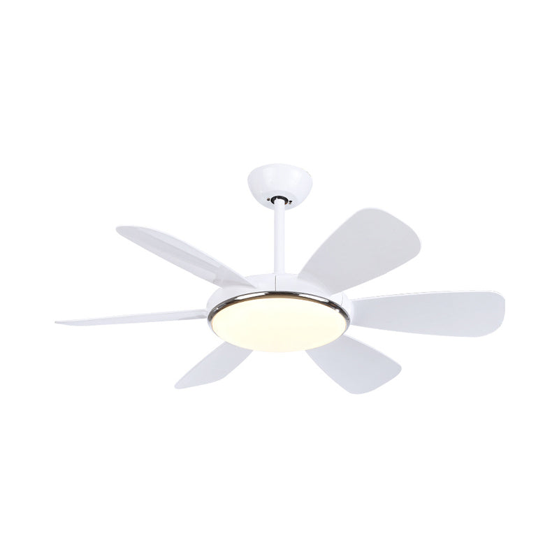 Acrylic Circle Pendant Fan Light Modernism Bedroom 6 Blades LED Semi Flush Lamp in White, 42