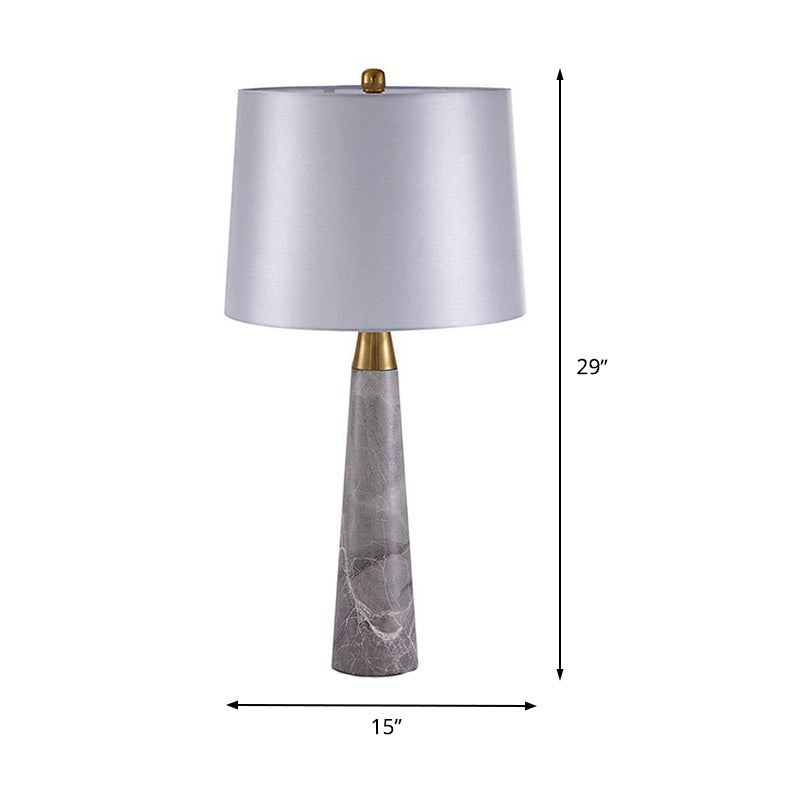 Shaded Nightstand Lamp Modern Fabric 1 Head White Task Lighting with Cone Grey Marble Base Clearhalo 'Lamps' 'Table Lamps' Lighting' 400051