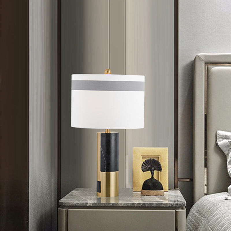 1 Head Bedside Table Light Modern White Nightstand Lamp with Cylinder Fabric Shade Clearhalo 'Lamps' 'Table Lamps' Lighting' 400097