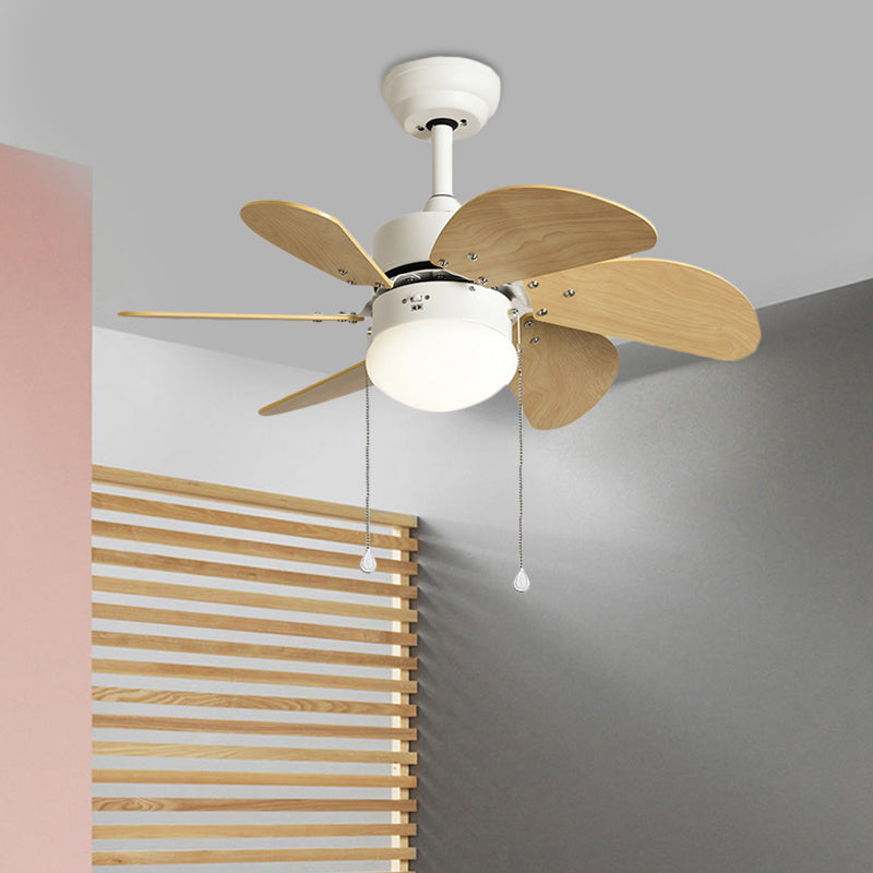 Modern 6 Blades Semi Flush Lighting Wood 30