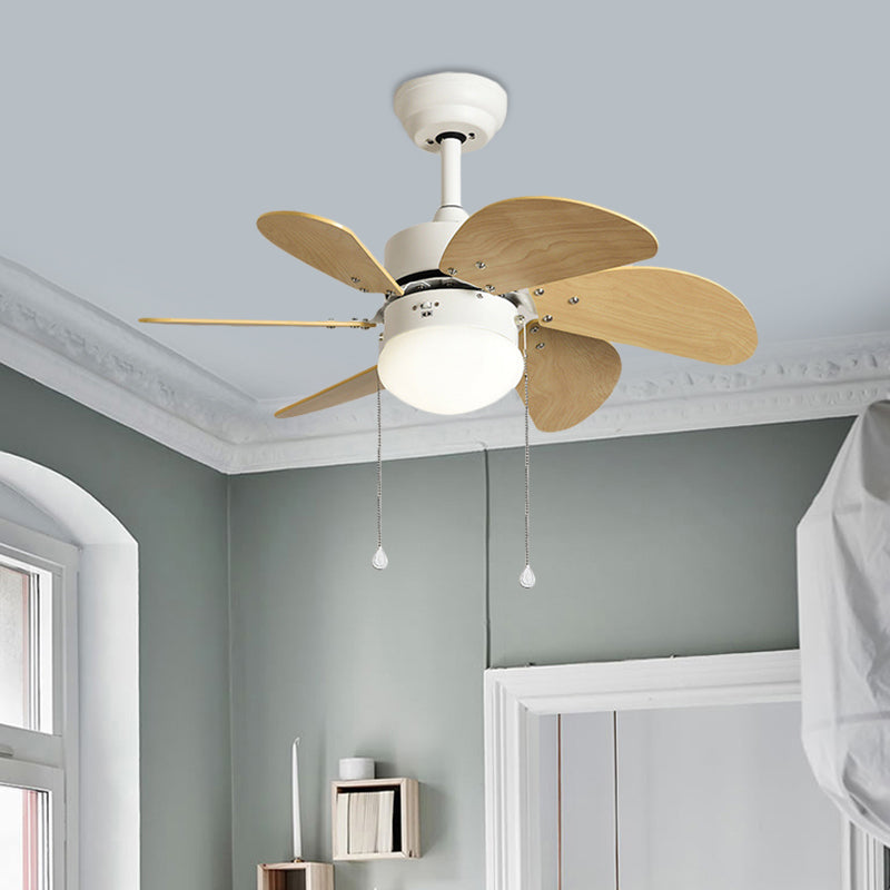 Modern 6 Blades Semi Flush Lighting Wood 30