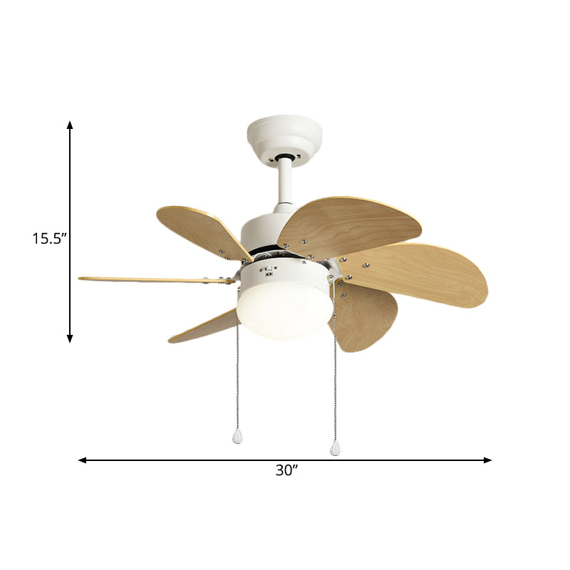 Modern 6 Blades Semi Flush Lighting Wood 30