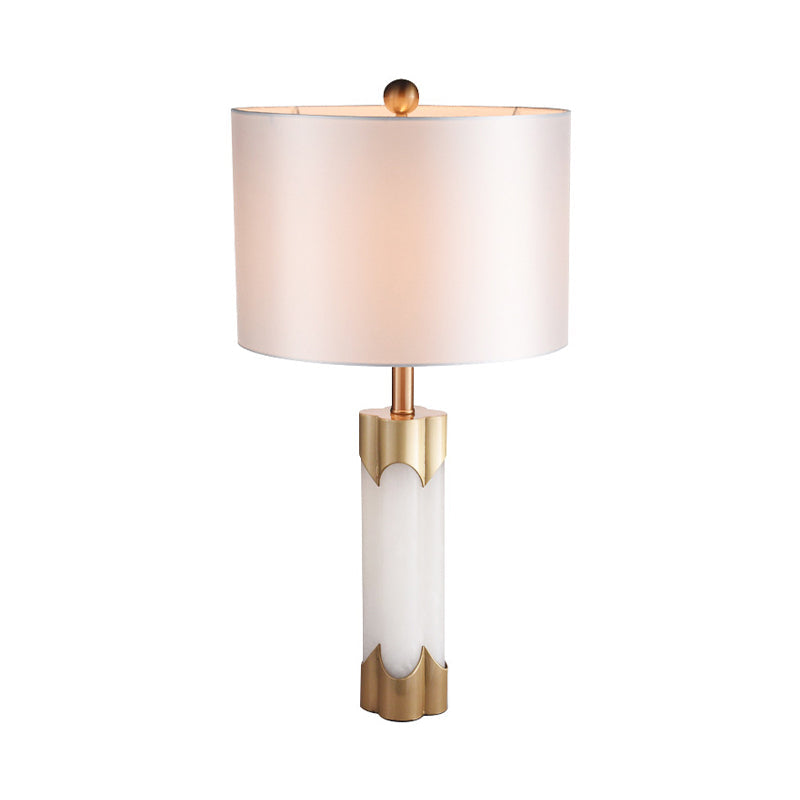 Contemporary 1 Bulb Task Lighting White Drum Reading Book Light with Fabric Shade Clearhalo 'Lamps' 'Table Lamps' Lighting' 400108