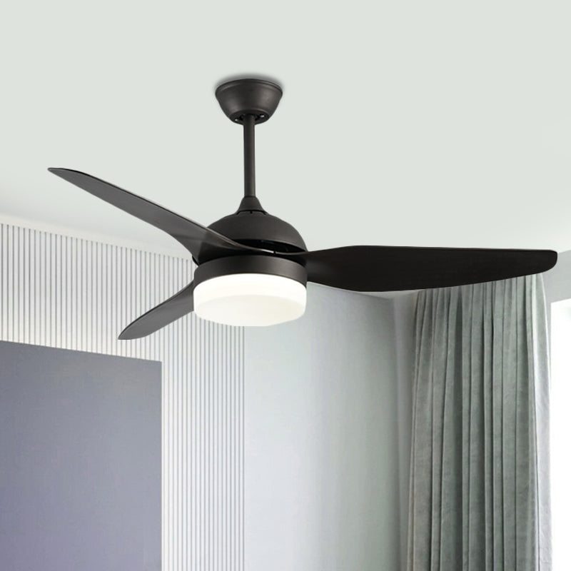 Metal Black Ceiling Fan Light Drum Contemporary 3 Blades LED Semi Flush Mounted Lamp, 48