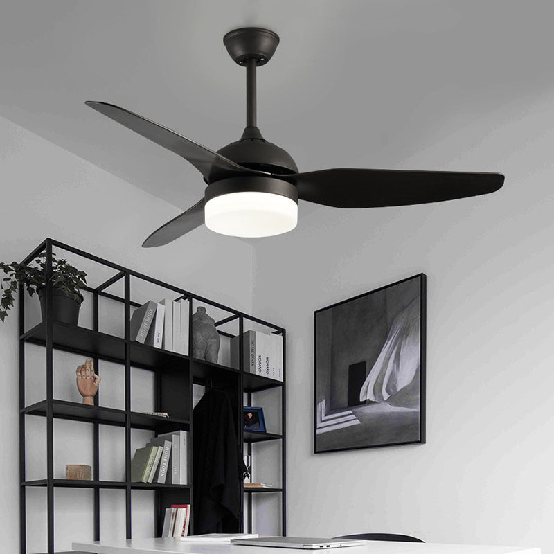 Metal Black Ceiling Fan Light Drum Contemporary 3 Blades LED Semi Flush Mounted Lamp, 48