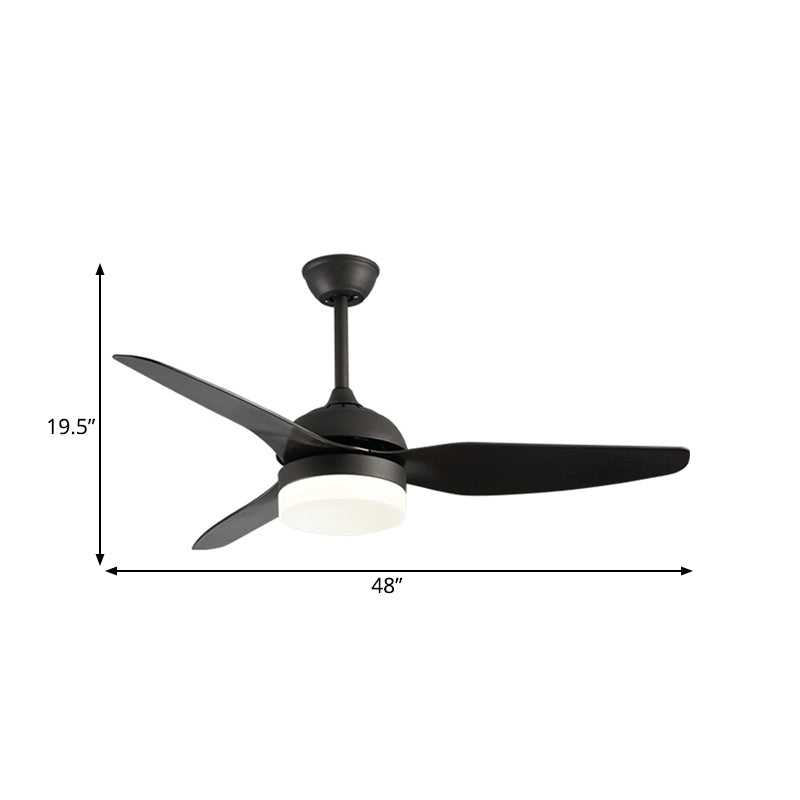 Metal Black Ceiling Fan Light Drum Contemporary 3 Blades LED Semi Flush Mounted Lamp, 48