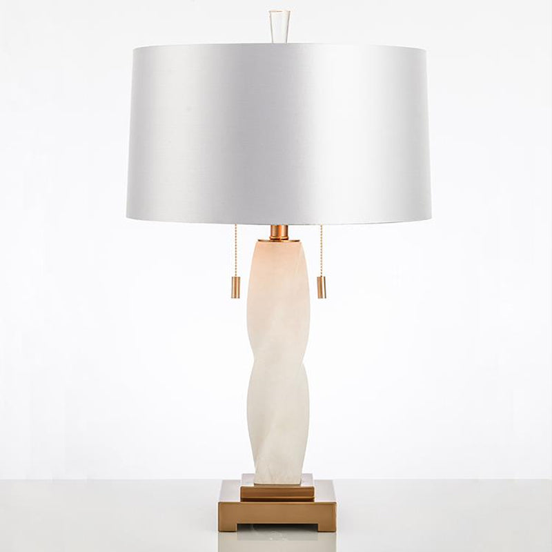 2 Heads Cylindrical Desk Light Modern Fabric Night Table Lamp in White with Pull Chain Clearhalo 'Lamps' 'Table Lamps' Lighting' 400116