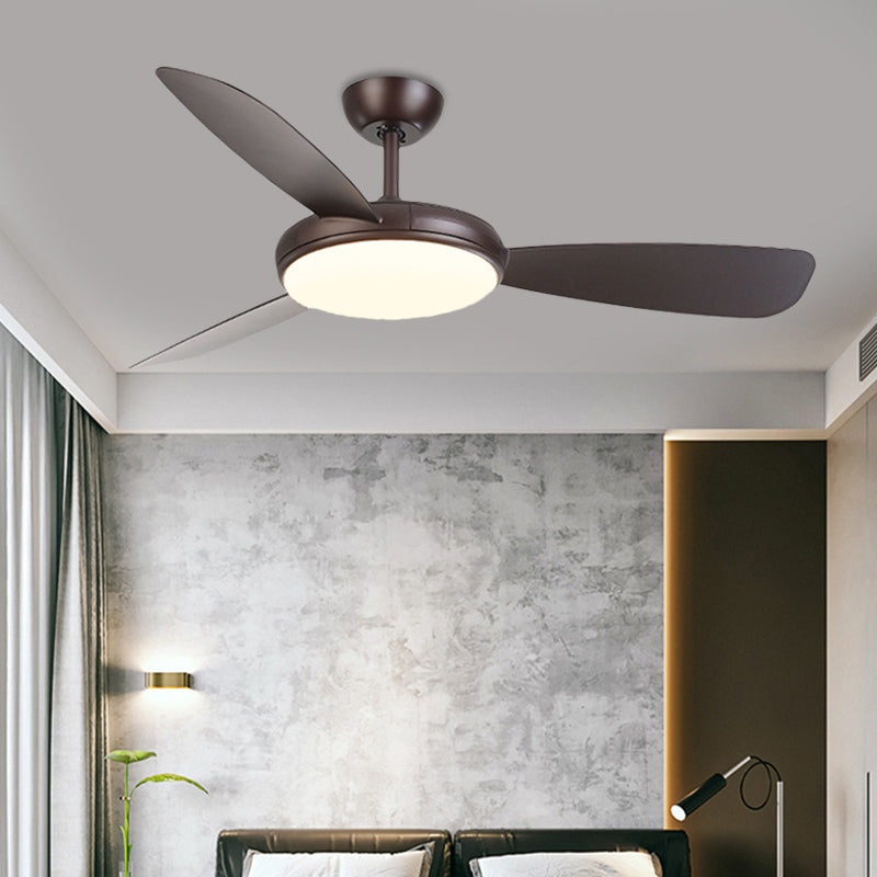 Black LED Ceiling Fan Lamp Modernist Acrylic 3 Blades Semi Flush Mounted Lamp for Bedroom, 42