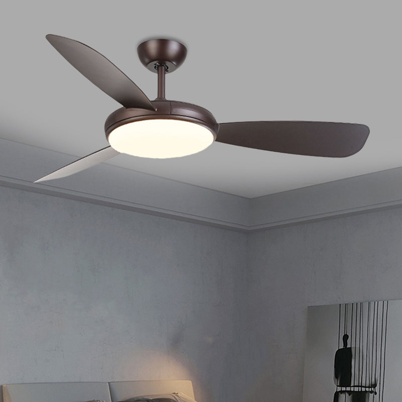 Black LED Ceiling Fan Lamp Modernist Acrylic 3 Blades Semi Flush Mounted Lamp for Bedroom, 42