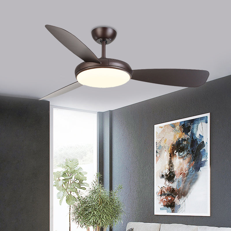 Black LED Ceiling Fan Lamp Modernist Acrylic 3 Blades Semi Flush Mounted Lamp for Bedroom, 42