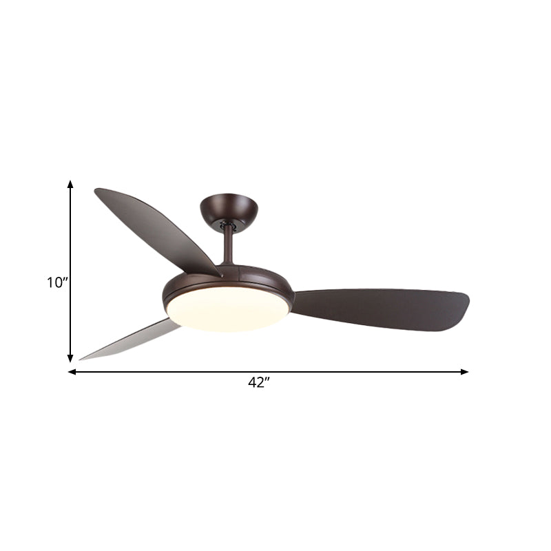 Black LED Ceiling Fan Lamp Modernist Acrylic 3 Blades Semi Flush Mounted Lamp for Bedroom, 42