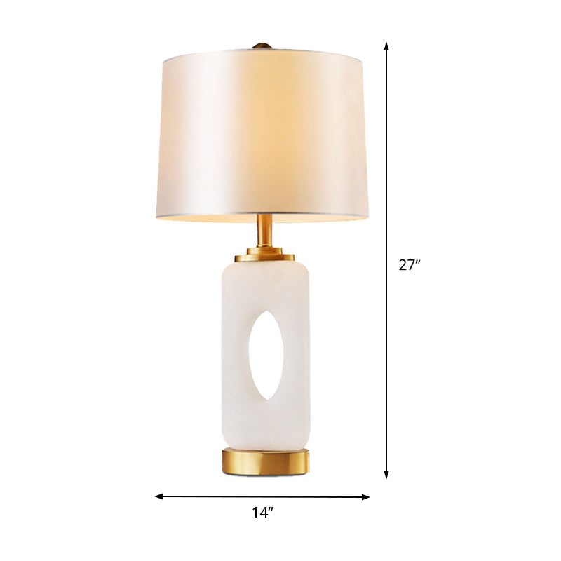 Tapered Drum Task Lighting Contemporary Fabric 1 Bulb Night Table Lamp in White Clearhalo 'Lamps' 'Table Lamps' Lighting' 400134