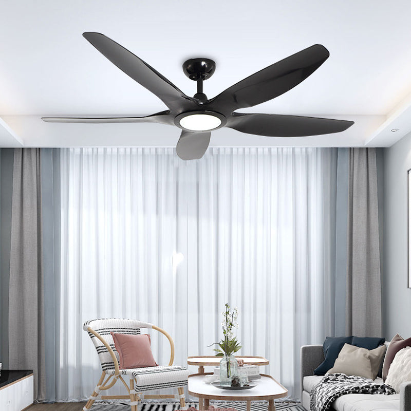 LED 5 Blades Semi Flush Lighting Modernist Black Finish Metal Ceiling Fan Lamp Fixture for Bedroom, 60