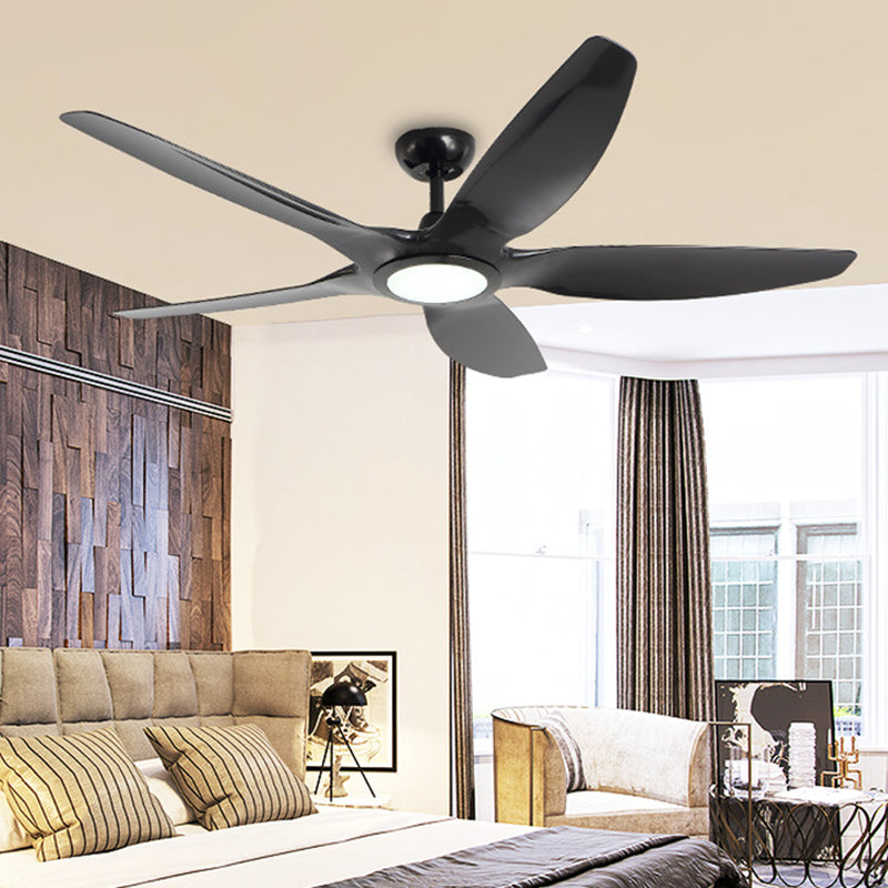 LED 5 Blades Semi Flush Lighting Modernist Black Finish Metal Ceiling Fan Lamp Fixture for Bedroom, 60