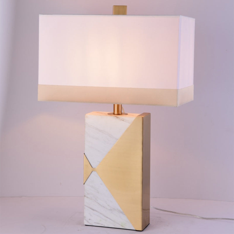 White Rectangular Table Light Modernist 1 Bulb Fabric Small Desk Lamp with Marble Base Clearhalo 'Lamps' 'Table Lamps' Lighting' 400201