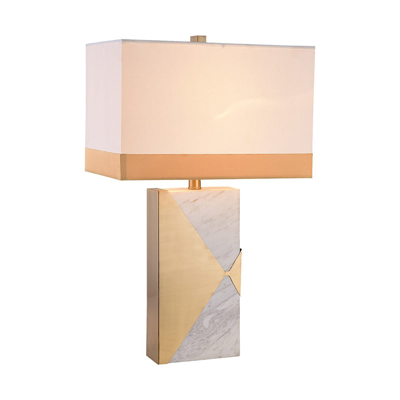White Rectangular Table Light Modernist 1 Bulb Fabric Small Desk Lamp with Marble Base Clearhalo 'Lamps' 'Table Lamps' Lighting' 400202