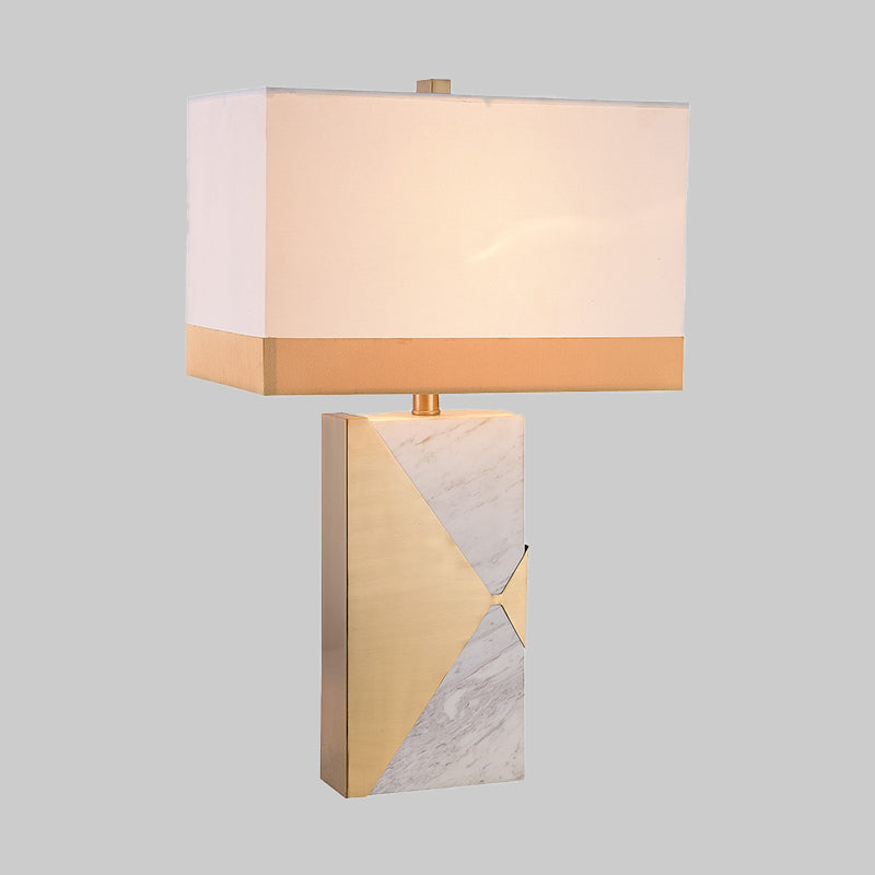 White Rectangular Table Light Modernist 1 Bulb Fabric Small Desk Lamp with Marble Base Clearhalo 'Lamps' 'Table Lamps' Lighting' 400203
