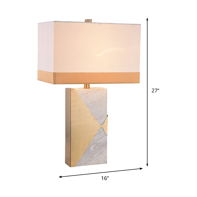 White Rectangular Table Light Modernist 1 Bulb Fabric Small Desk Lamp with Marble Base Clearhalo 'Lamps' 'Table Lamps' Lighting' 400204