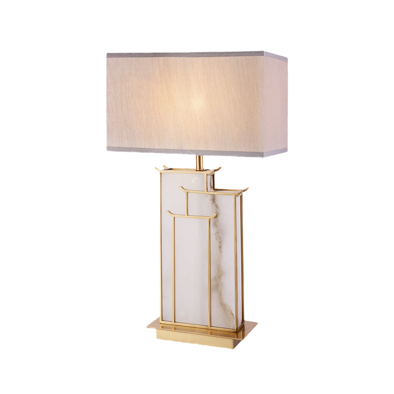 Modern Rectangle Table Light Fabric 1 Bulb Task Lighting in White with Marble Base Clearhalo 'Lamps' 'Table Lamps' Lighting' 400232