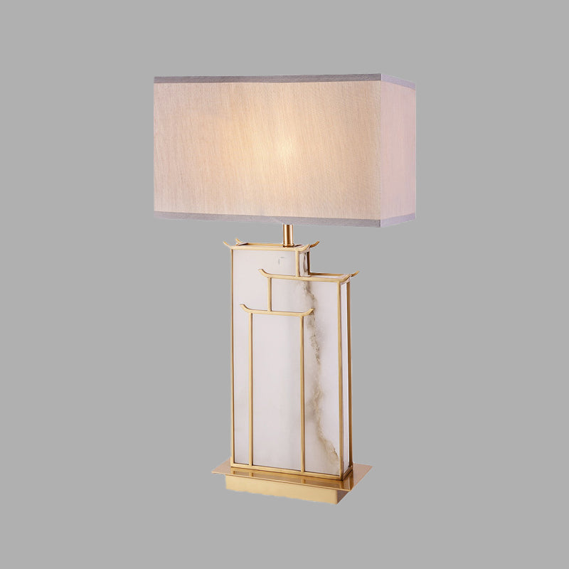 Modern Rectangle Table Light Fabric 1 Bulb Task Lighting in White with Marble Base Clearhalo 'Lamps' 'Table Lamps' Lighting' 400233