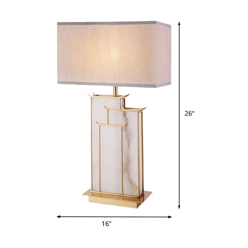 Modern Rectangle Table Light Fabric 1 Bulb Task Lighting in White with Marble Base Clearhalo 'Lamps' 'Table Lamps' Lighting' 400234