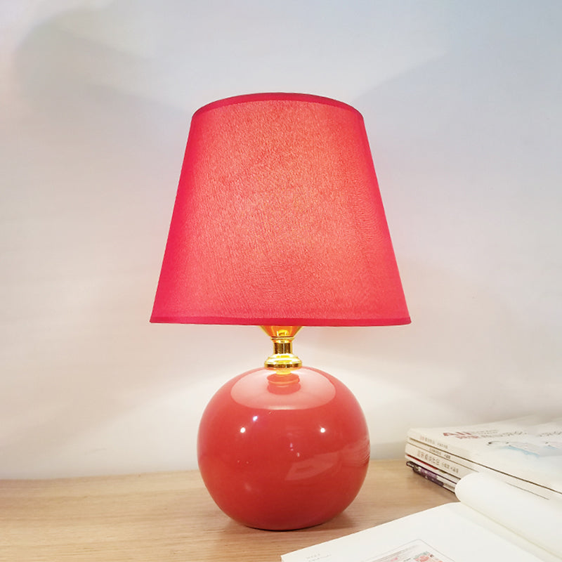 Wide Flare Task Light Modernist Fabric 1 Head Red Small Desk Lamp with Ceramic Base, 8