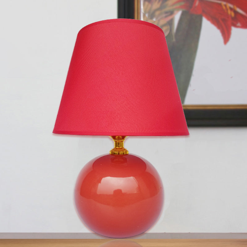 Wide Flare Task Light Modernist Fabric 1 Head Red Small Desk Lamp with Ceramic Base, 8