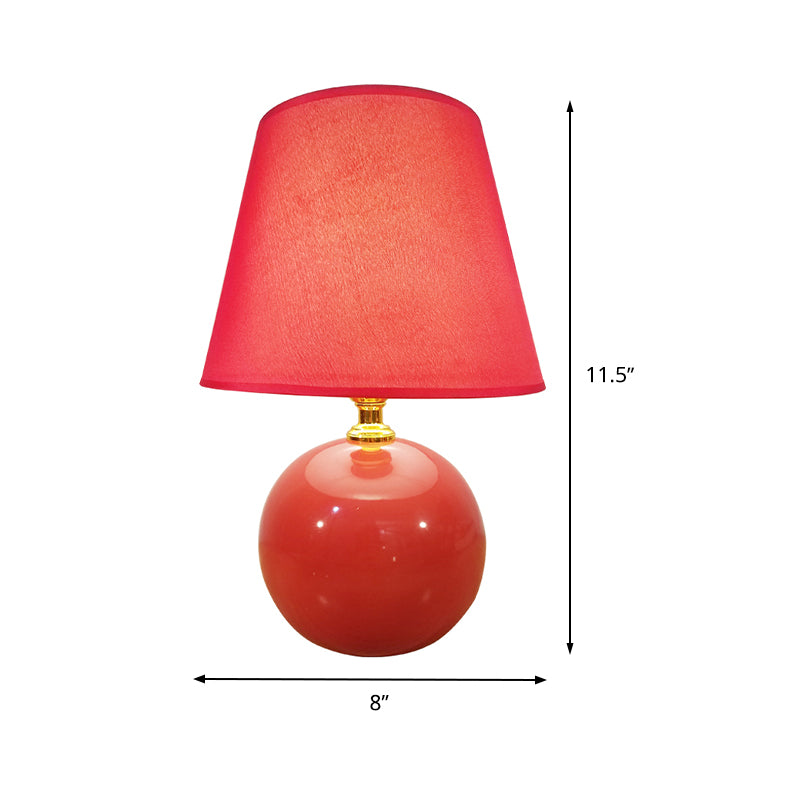 Wide Flare Task Light Modernist Fabric 1 Head Red Small Desk Lamp with Ceramic Base, 8