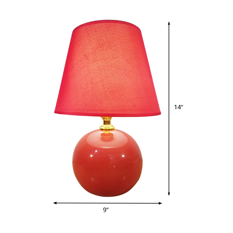 Wide Flare Task Light Modernist Fabric 1 Head Red Small Desk Lamp with Ceramic Base, 8