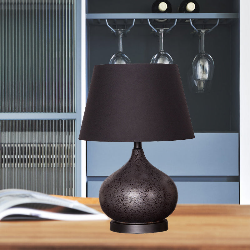 Contemporary Tapered Drum Task Lighting Fabric 1 Bulb Night Table Lamp in Black Black Clearhalo 'Lamps' 'Table Lamps' Lighting' 400276