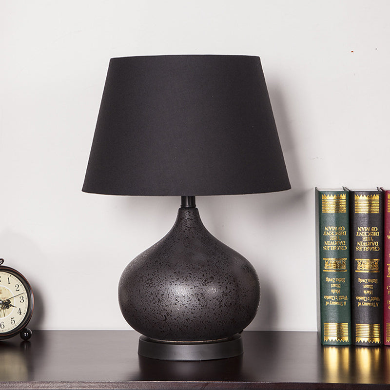 Contemporary Tapered Drum Task Lighting Fabric 1 Bulb Night Table Lamp in Black Clearhalo 'Lamps' 'Table Lamps' Lighting' 400277